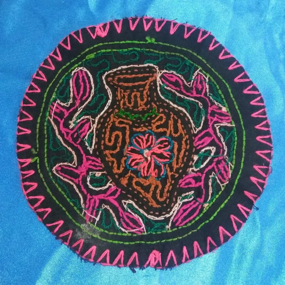 Amazon jungle hand embroidered shipibo rug